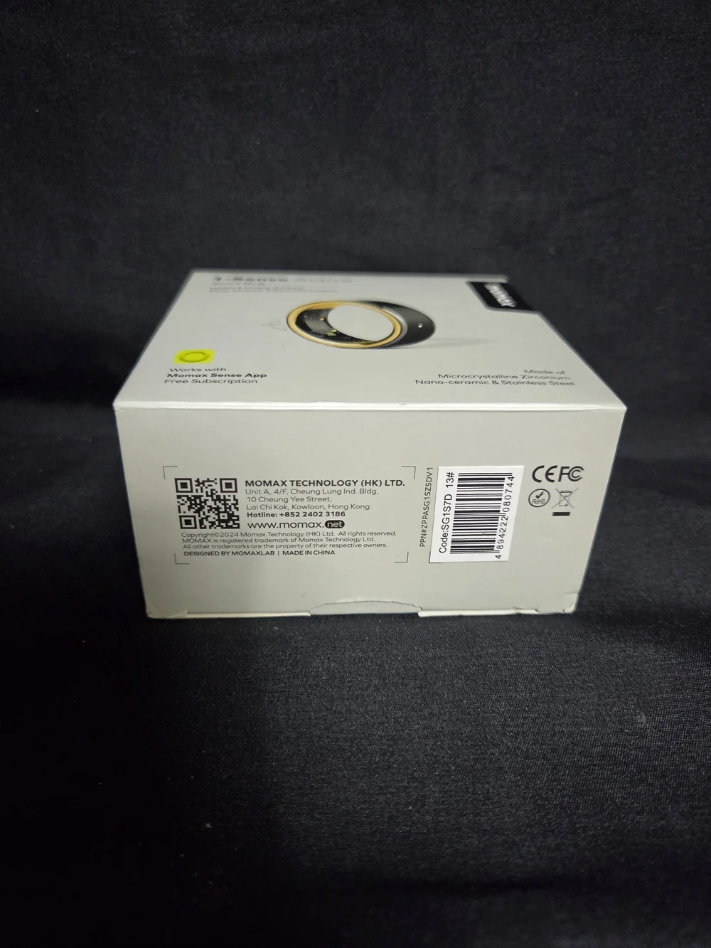 Momax 1-Sense Active Smart Ring - Size 13 - Black Nano-Ceramic Health Tracker